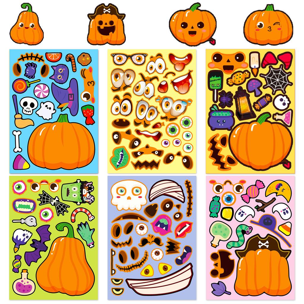 6 Photos/package Halloween Pumpkin Ghost Series Puzzle Stickers Children's Fun Puzzle Face Change Stickers