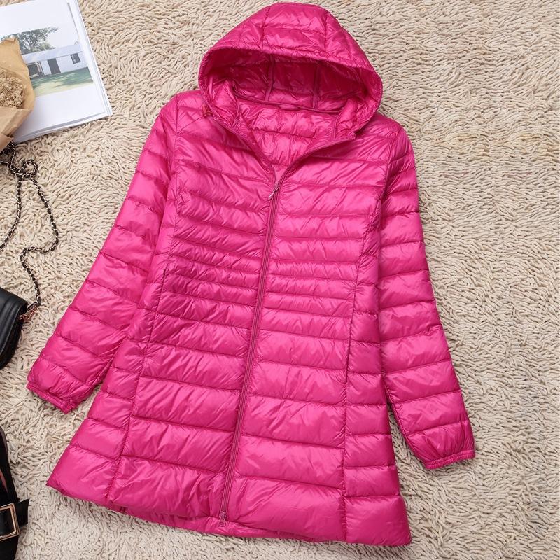 Plus Size White Duck Down Jacket Light-weight Down Jacket Women Inner Cloth Coat Ladies Long Winter Hat Hooded Femal