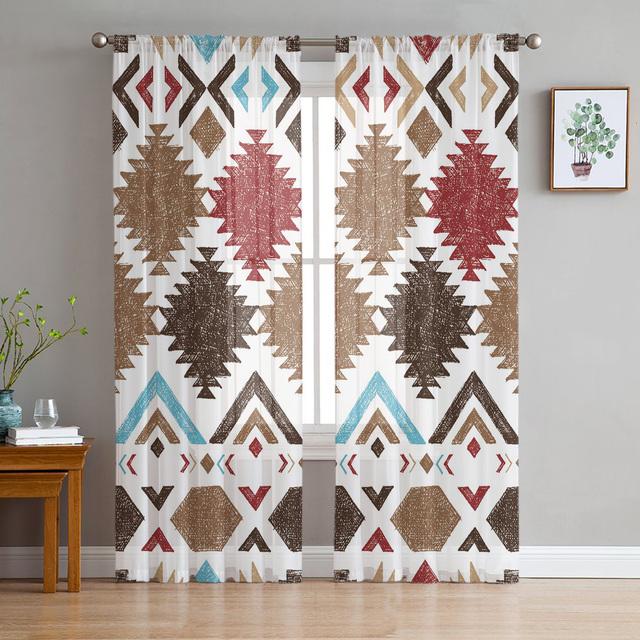 Геометрические треугольные тюлевые шторы для гостиной, прозрачные шторы для спальни, кухонные оконные шторы