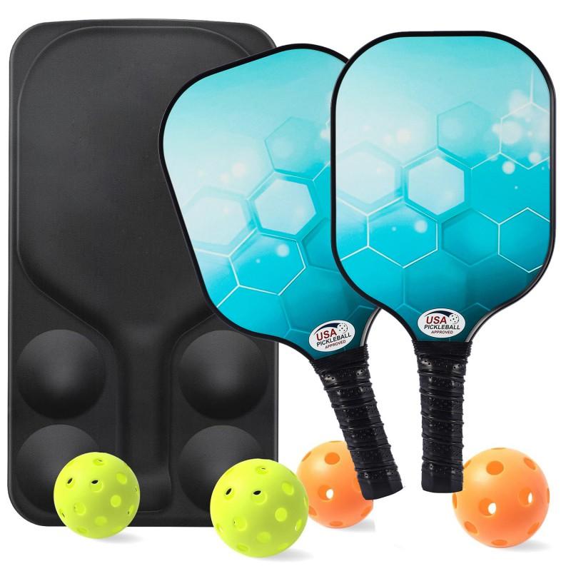 Glass Fiber Pickleball Paddle Set With PP Honeycomb Core 2 Paddles 4 Balls Carry Bag Beginners Recreational Players