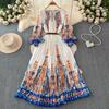 Spring Autumn Women Brand Designer Print Runway Dresses Long Maxi Oversized Loose Pleated Party Robe With Belt
