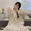 Plus Size Dress Maternity Spring and Summer Pajamas Pure Cotton Long-sleeved Pajamas Long Kawaii Floral Casual Simple Home Clothes
