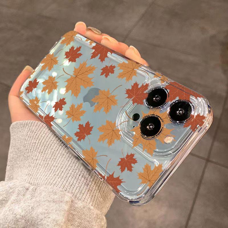 Autumn Warm Maple Leaf Print Phone Case for iPhone 17 16 15 14 13 12 11 16E Series Pro Max Plus Double Layer Protection