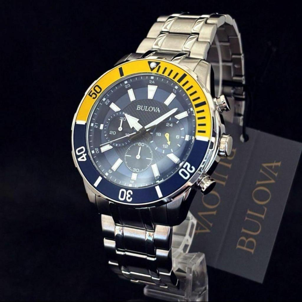 Б/у [BULOVA] Bulova/Мужские часы/Стильные/Хронограф/Крайне редкие/Для мужчин/Желтое золото.Серебристый.Синий цвет/Товар с витрины специальная цена