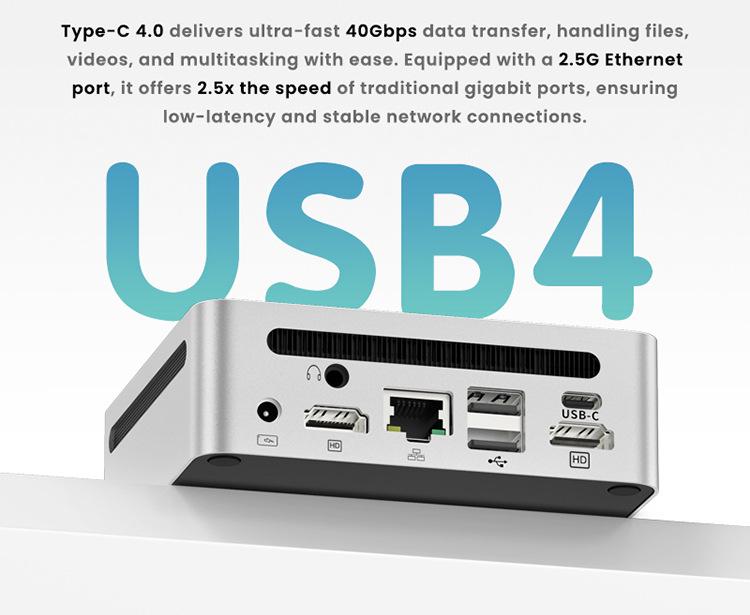 GenMachine R7-7735H USB4 Высокопроизводительный Мини-ПК с 2.5G Ethernet - Металлический, для Игр и Офиса.
