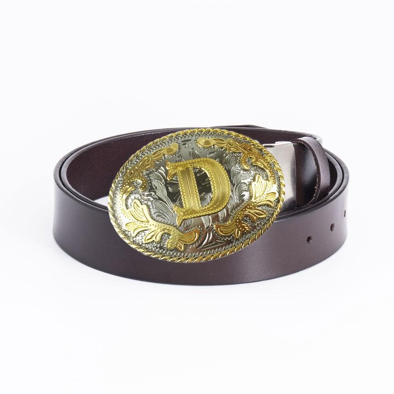 Мужской ремень из цельной коровьей кожи в стиле ретро с буквой D, двухцветный овальный ремень с золотым и серебряным узором