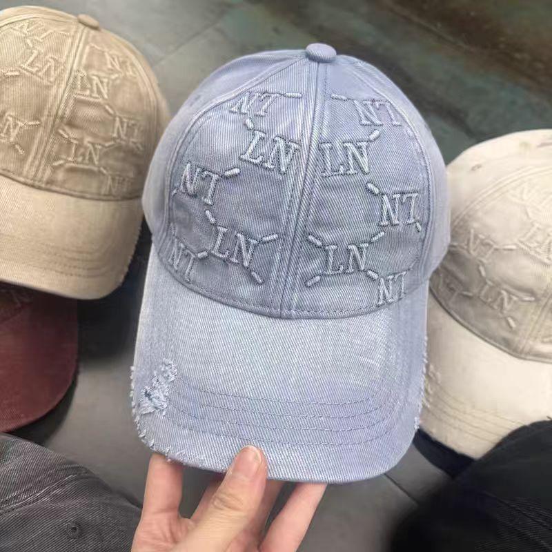 Модная шапка Персональность печать буквой n Мягкий верх Узкая worn козырек Детская весенне-летняя с потертостями бейсболка