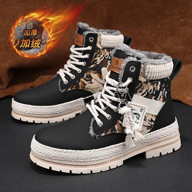 Зимние ботинки мужские зимние меховые теплые повседневные кожаные ботинки на платформе дизайнерские роскошные ковбойские боевые тактические ботинки челси для пешего туризма
