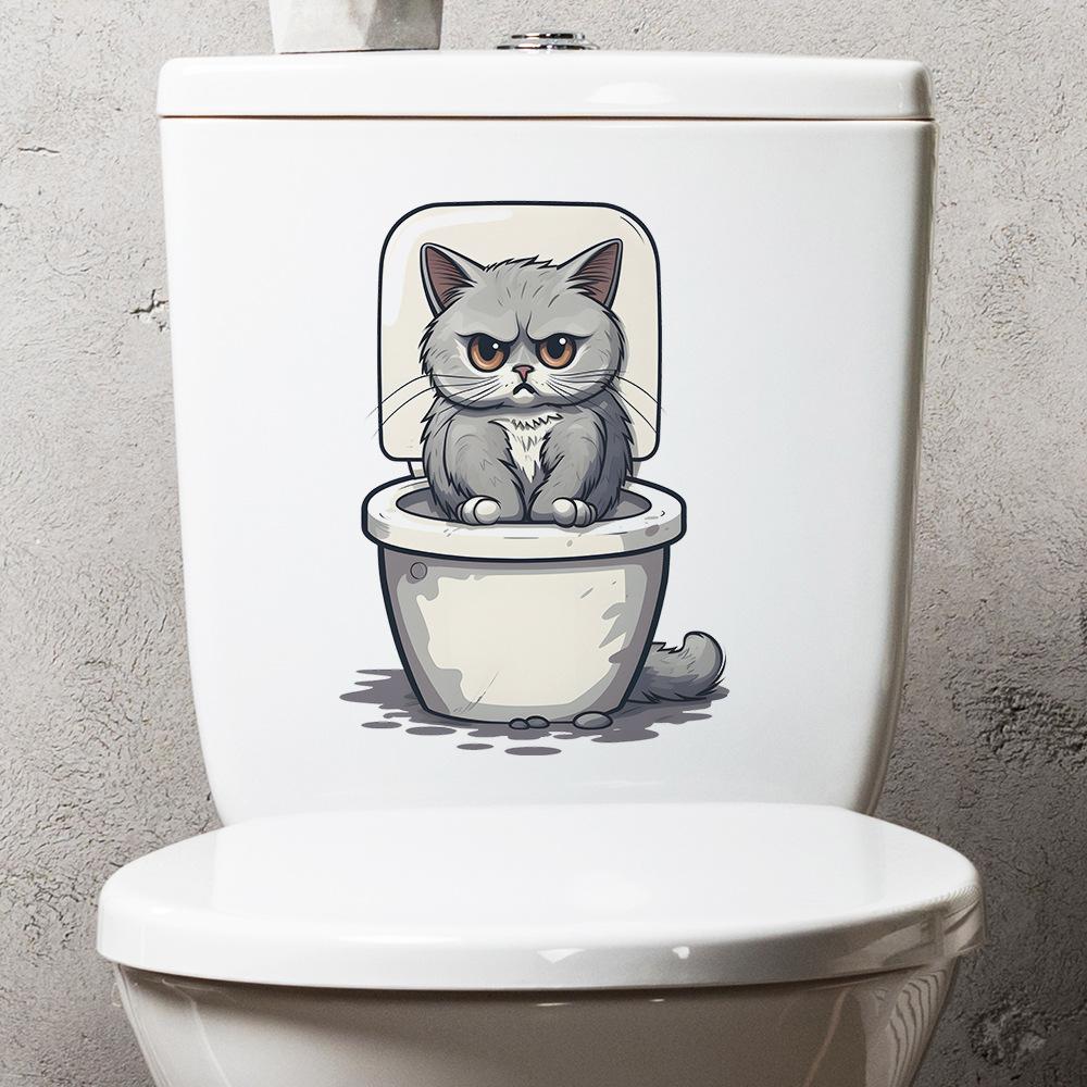 Наклейки на туалет Angry Cat Ванная комната Декор для дома Наклейки на стену