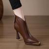 Fashion 2025 Versatile French Metal Pointed Toe Booties Women's Fall/Winter New High Heel Block Heel Skinny Boots