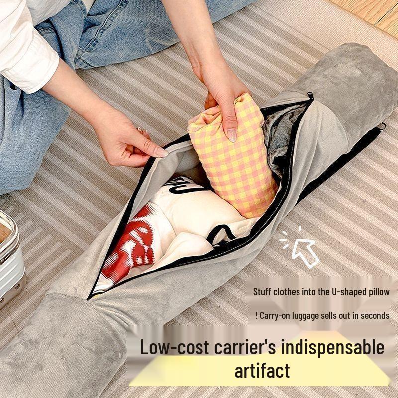 Compact Portable Inflatable U-Shaped Travel Neck Pillow with Plush Protection and Storage Case