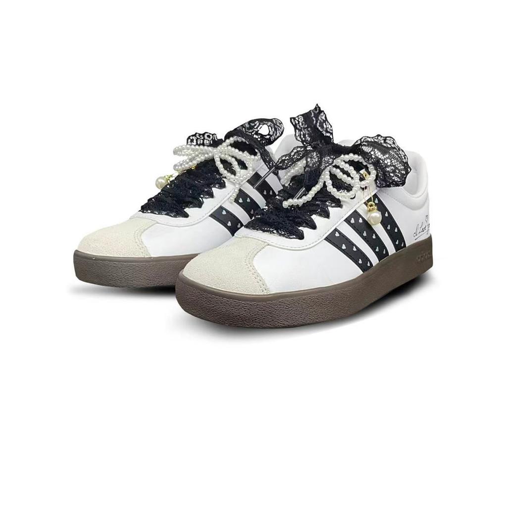 Adidas Vl Court Classic Ta Tu Alice Synthetic Leather Low top Skateboard Shoes Unisex Black White JQ2470(Team669-)