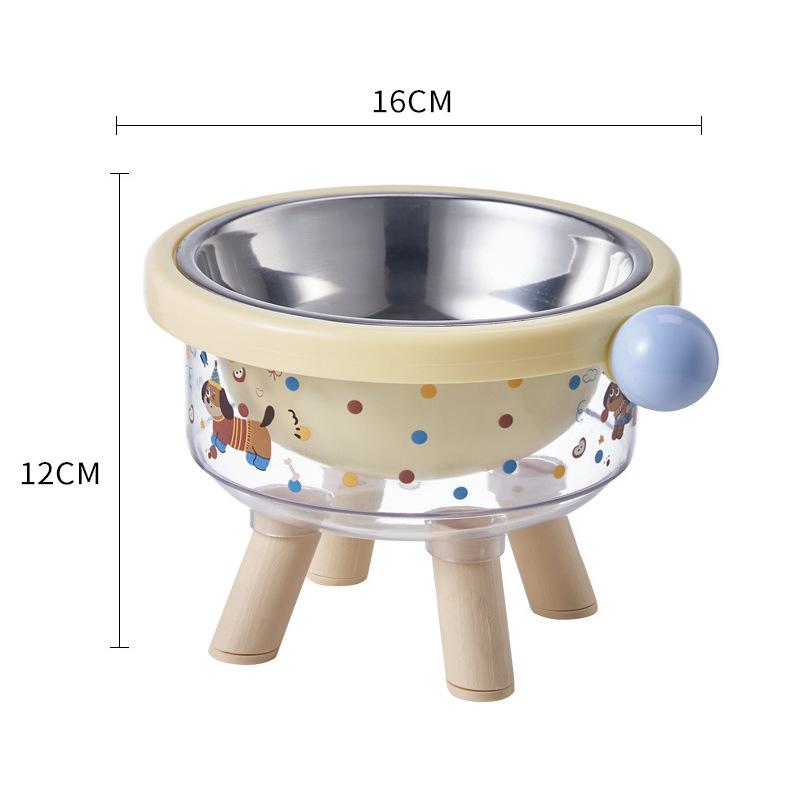 Raised Elevated Pet Bowl Wooden Stand Anti‑Slip Stainless Steel Neck Protect Food Water Bowl For Dogs Cats