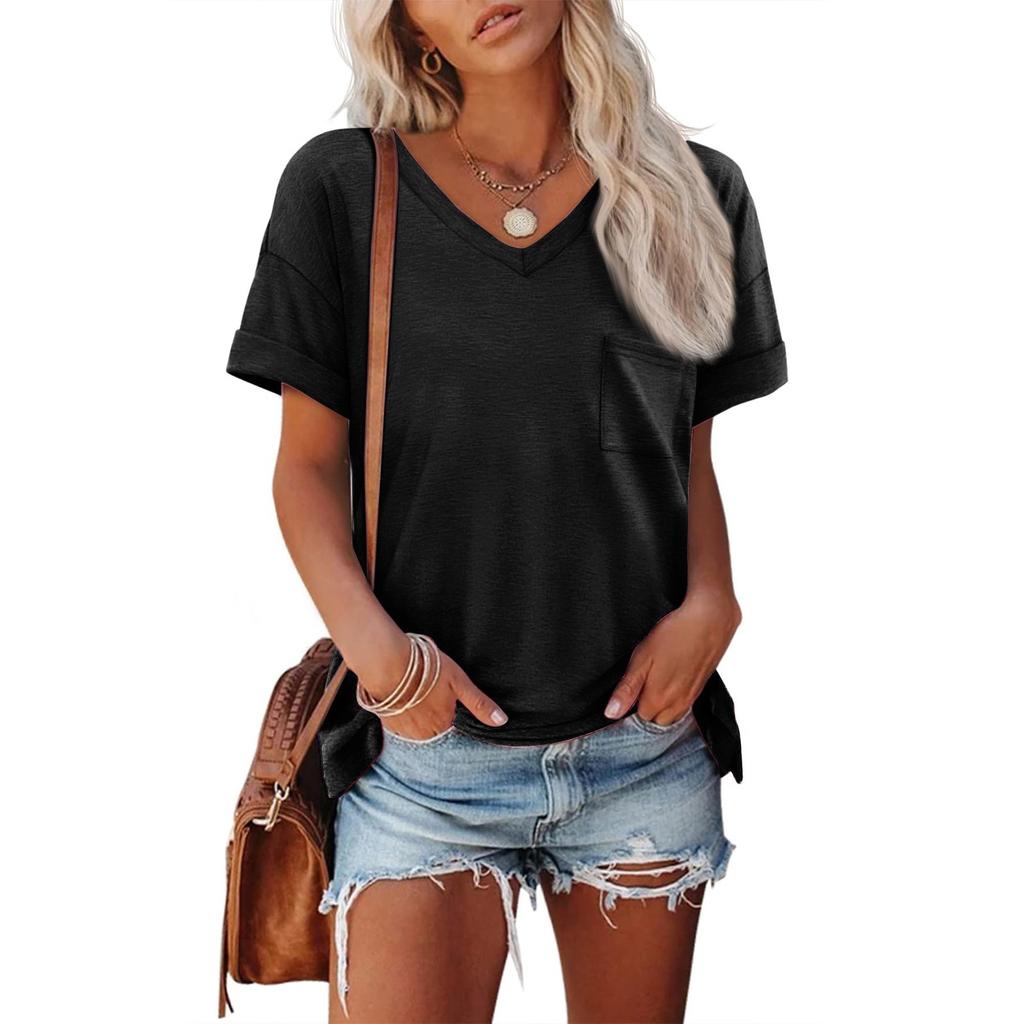 Womens T Shirts Short Sleeve V-Neck Shirts Cute Fit Summer Casual Tee Tops