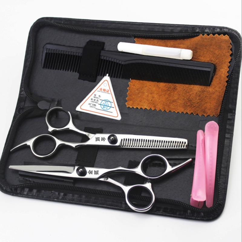 Professional Hair Cutting Scissors Set 6.0 Inch Straight Thinning Shears Leather Case Comb Cloth Salon Barber