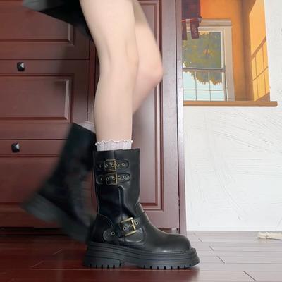 Мода Зима Пряжка для ремня Женские Сапоги до колена Мода Платформа Каблуки Рыцарские Длинные Ботильоны Дамская Удобная Обувь Zapatos Mujer