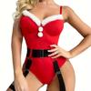 New European and American Christmas plush splicing sexy tight red one-piece erotic underwear set