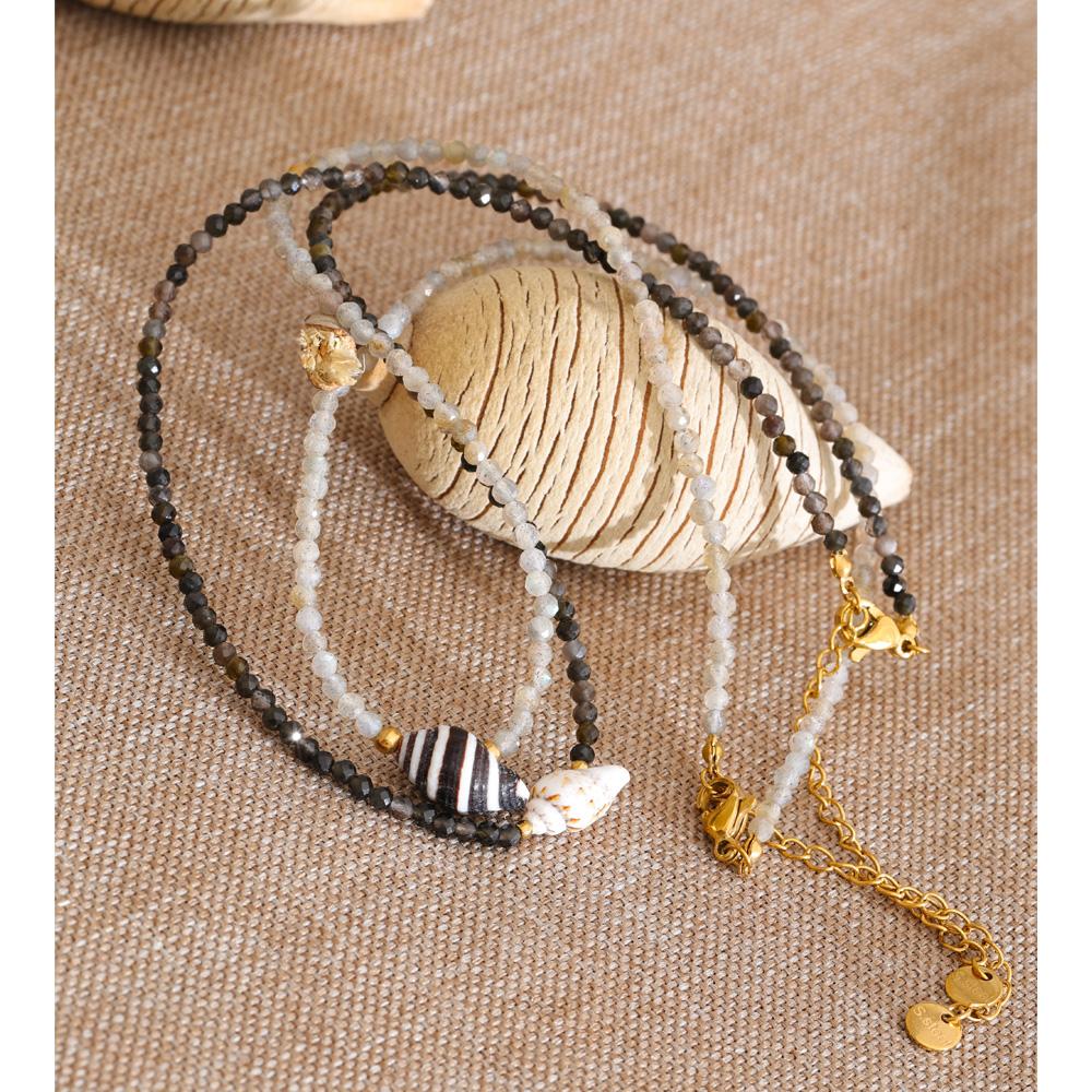 Yhpup Stainless Steel Conch Pendant Necklace Handmade Accessories White Gray Crystal Bead Chain Summer Collar Cheaper Jewelry