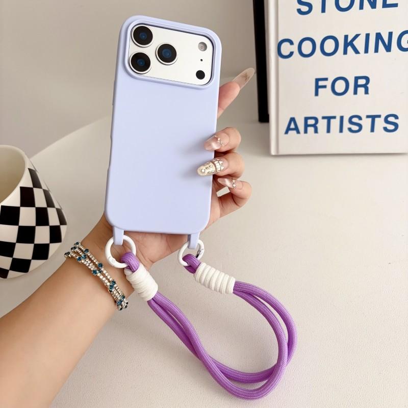 Чехол-шнурок для iPhone 17 Pro Max Air 11 12 13 14 15 16 Plus Конфетный Ударопрочный Ремешок на Запястье Мягкий Силикон Противопотерянный Чехол Funda