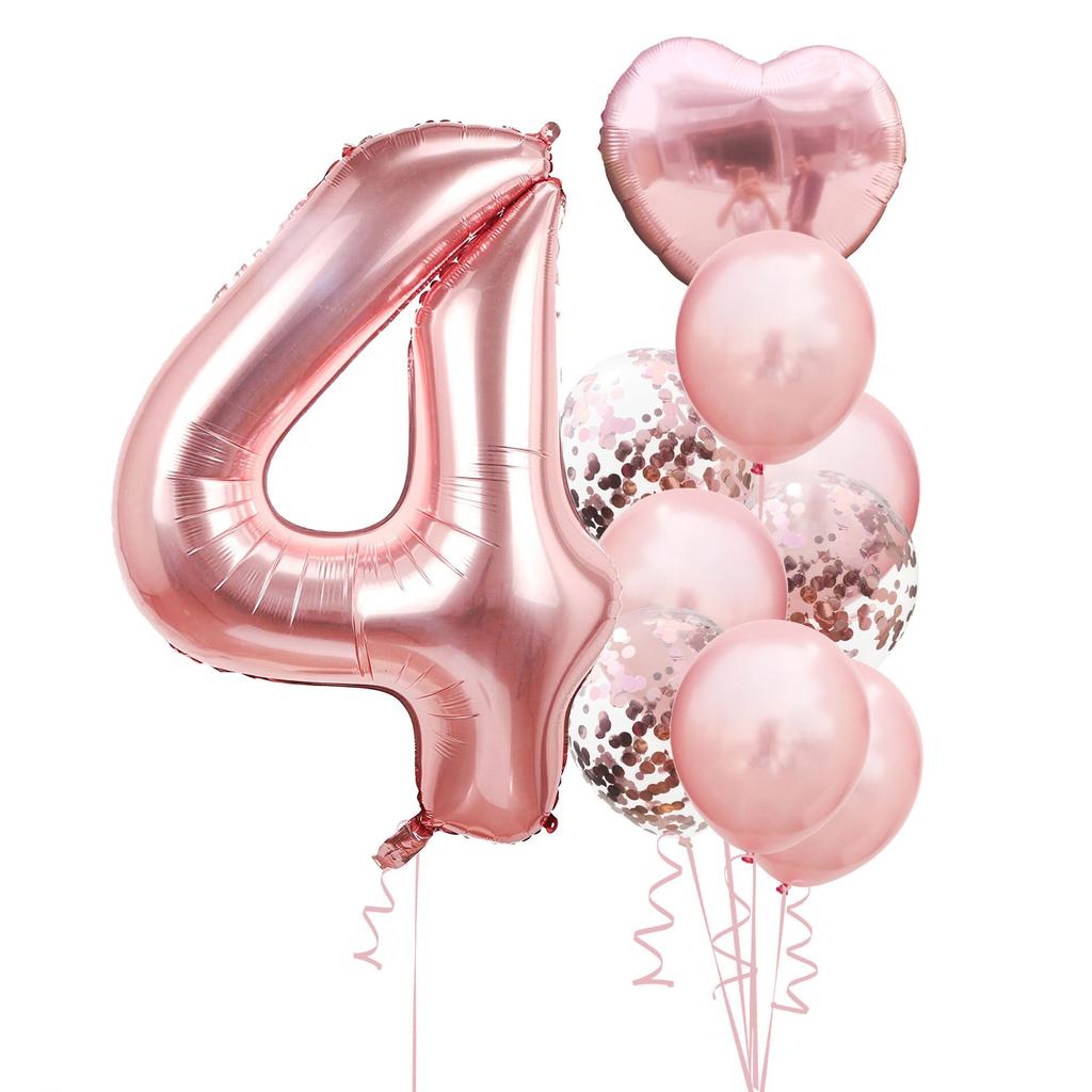 10 шт., розовые воздушные шары из фольги с золотыми цифрами для дня рождения, украшения для дня рождения, принцесса для маленьких девочек 1, 2, 3, 4, 5, 6, 7, 8, 9 лет