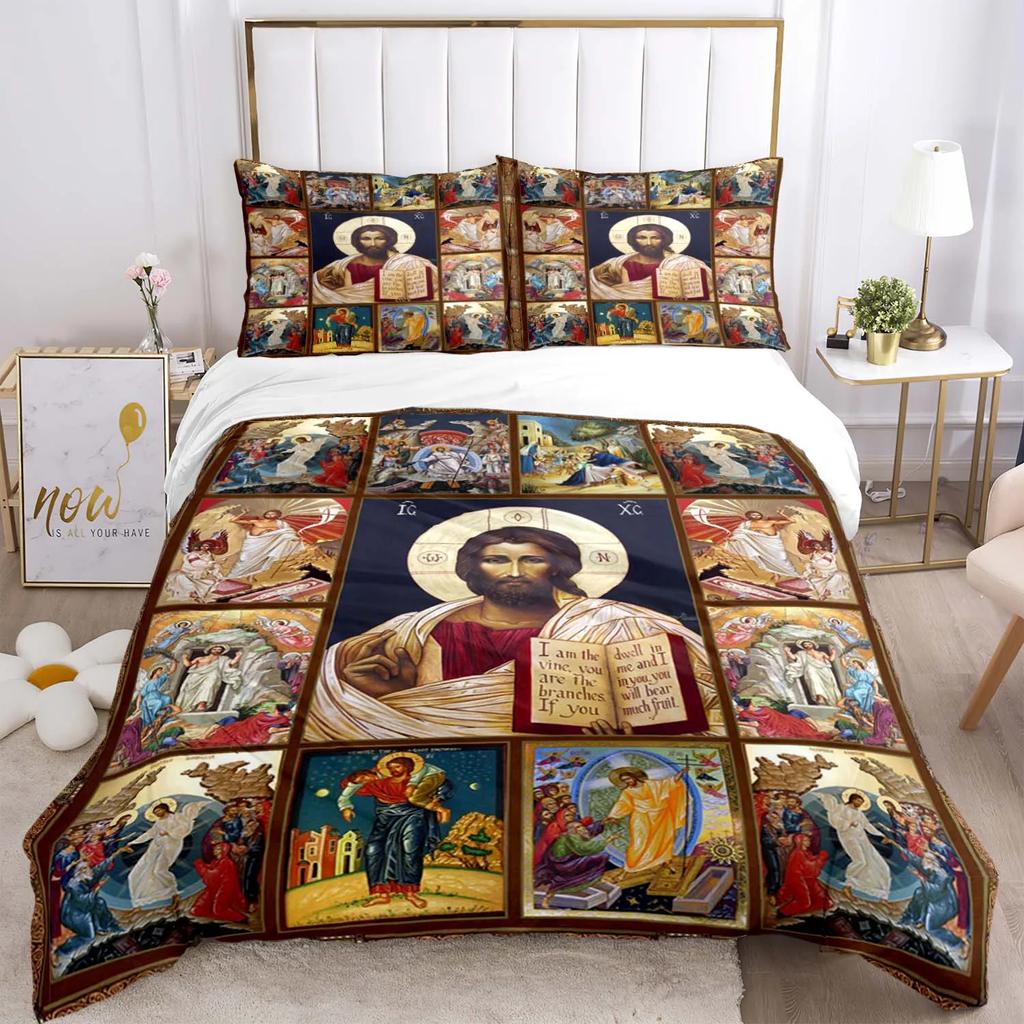Комплект постельного белья «Иисус, Дева Мария», пододеяльники для фильмов ужасов на Хэллоуин, детское постельное белье, декор, постельное белье с наволочкой, без простыни, 3 шт.