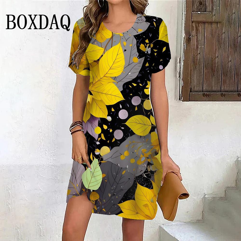 Модная одежда больших размеров, женское платье с 3D принтом Tie Dye Leaves, летние повседневные женские свободные платья больших размеров с коротким рукавом и круглым вырезом
