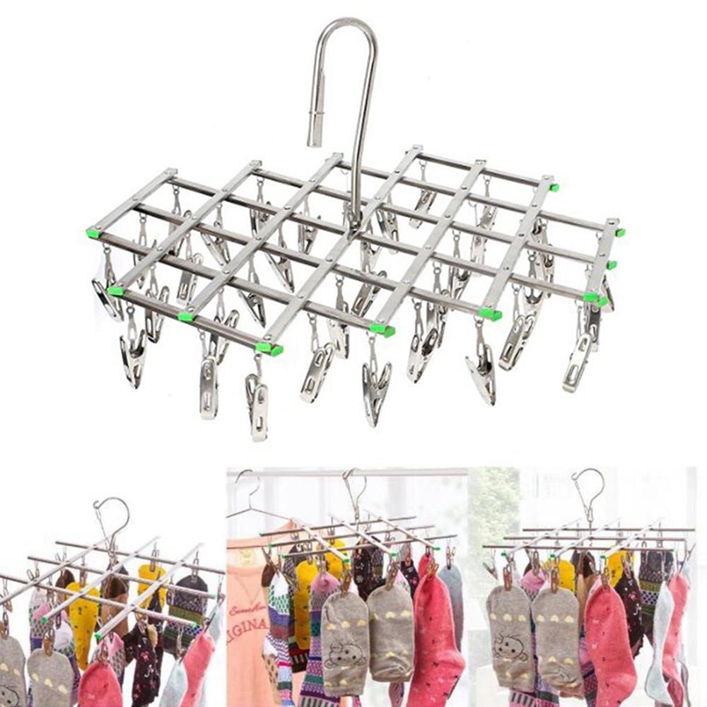 Folding Stainless Steel Draining Underwear Hooks Socks Clip Clothes Hanger Clothes Airer Dryer