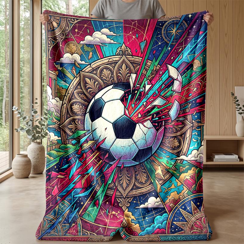 Soccer Ball Energy Burst Theme blanket Lightweight Warm Flannel Blanket Decorative Throw Blanket for Home Decoration