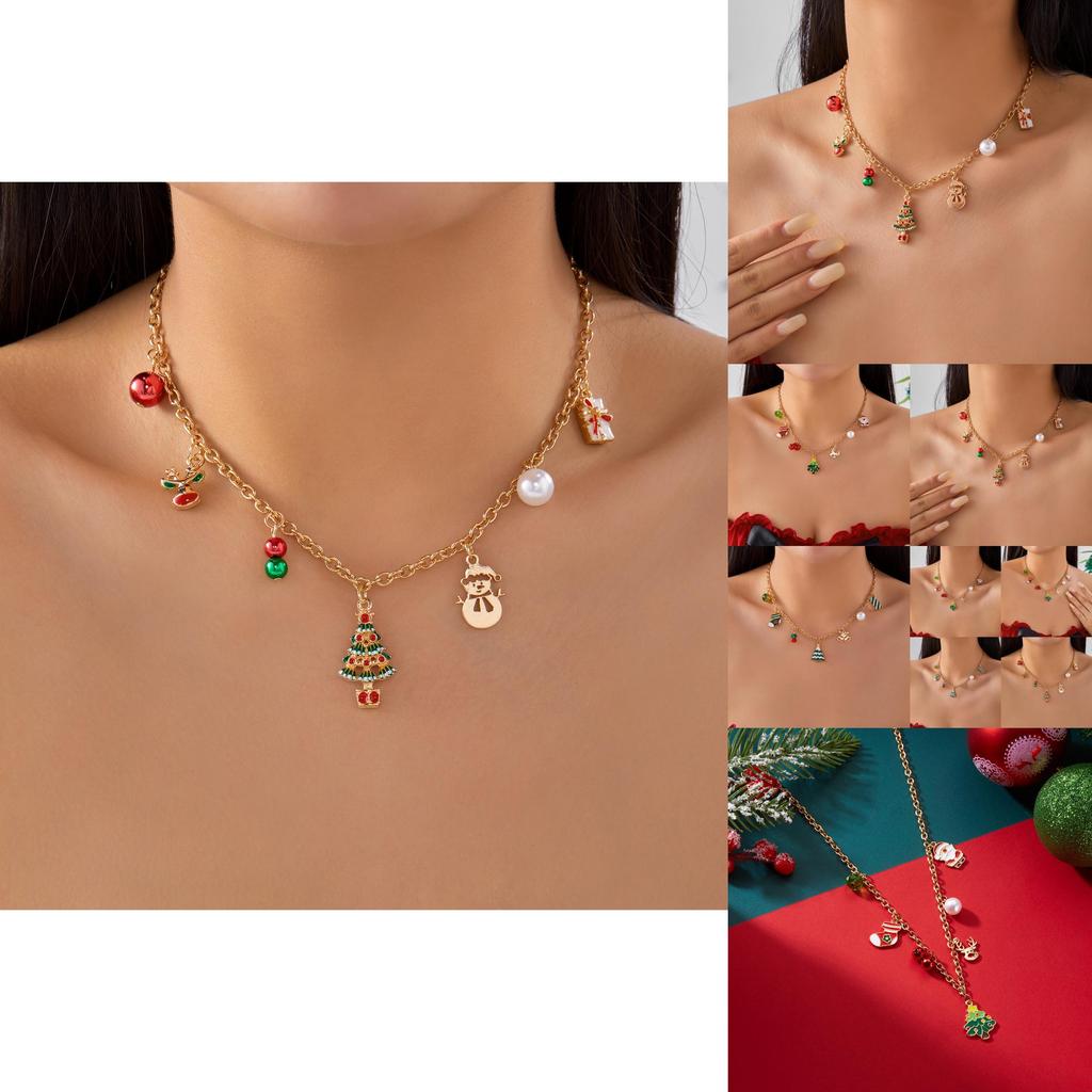 Santa Claus Charm Necklace With Pearl Chain And Festive Elements For Seasonal Gift