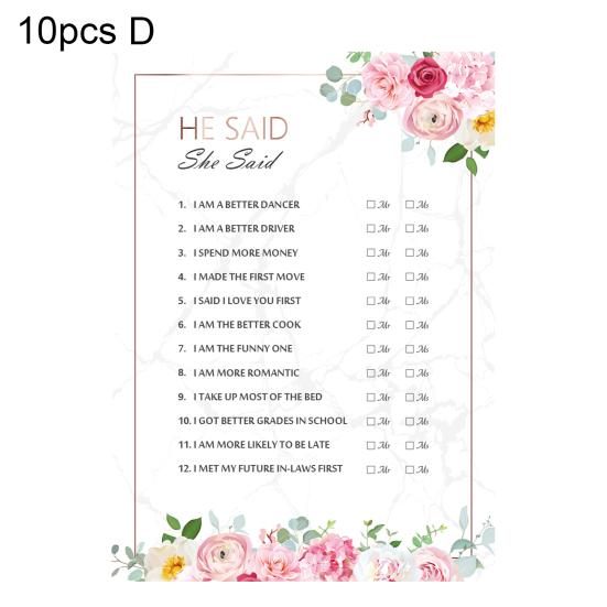 10 шт. свадебных игровых карт, напечатанных изысканным мастерством, цветочный дизайн, не выцветающий, надежный свадебный