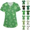 Women's Fashion V-neck Short-sleeved Work Clothes With Pockets St. Patrick Print Top Wear