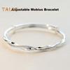 Women Bangle Twisted Entangled Alloy Silver Color Chinese Style Adjustable Smooth Polished Wrist Jewelry Anniversary Birthday Gift Lightweight Bangle