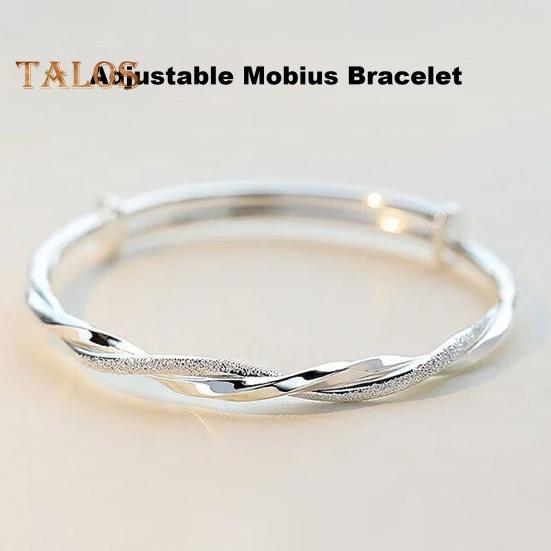 Women Bangle Twisted Entangled Alloy Silver Color Chinese Style Adjustable Smooth Polished Wrist Jewelry Anniversary Birthday Gift Lightweight Bangle