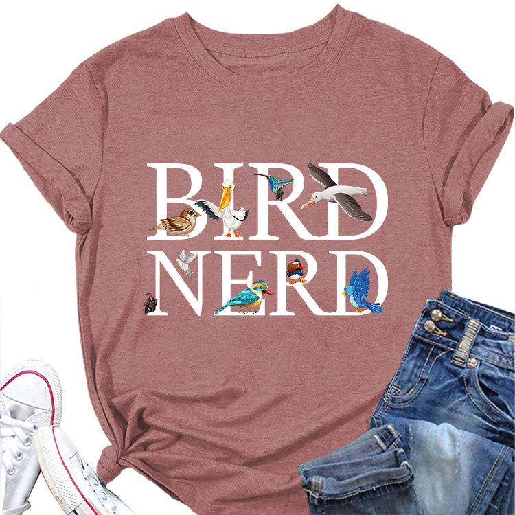 Новая летняя модная футболка с коротким рукавом Bird Nerd Tee с принтом, повседневный женский топ с круглым вырезом, пуловер