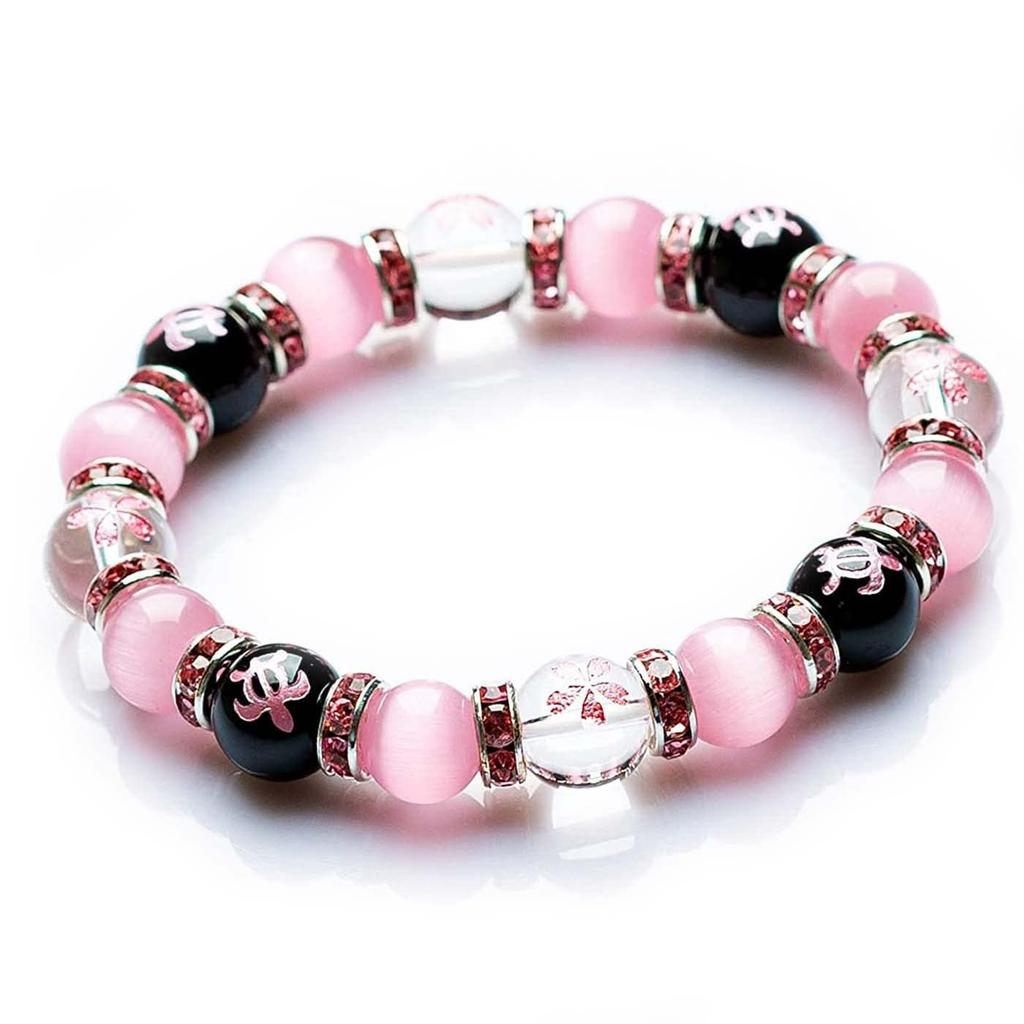 Cherry Blossom Carved Crystal Power Stone Natural Stone Bracelet Good Luck Amulet Evil Purification Carved [Kyojudo] Women's (Honu Onyx)