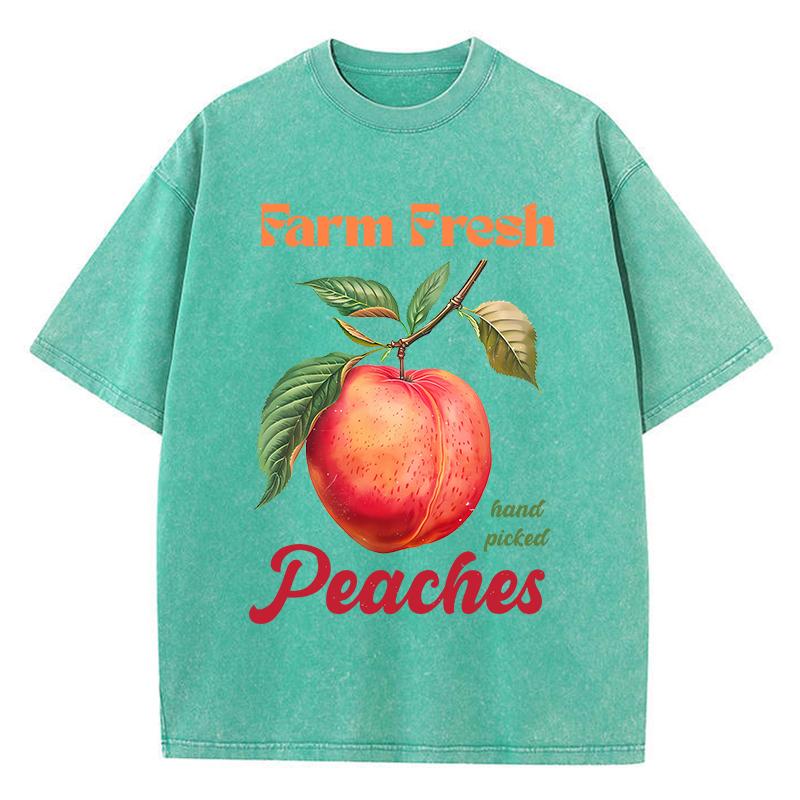 Farm Fresh Hand Picked Peaches Prints Washed TShirts Women Cotton T Shirts Comfortable Distressed ONeck Tops Summer Clothes