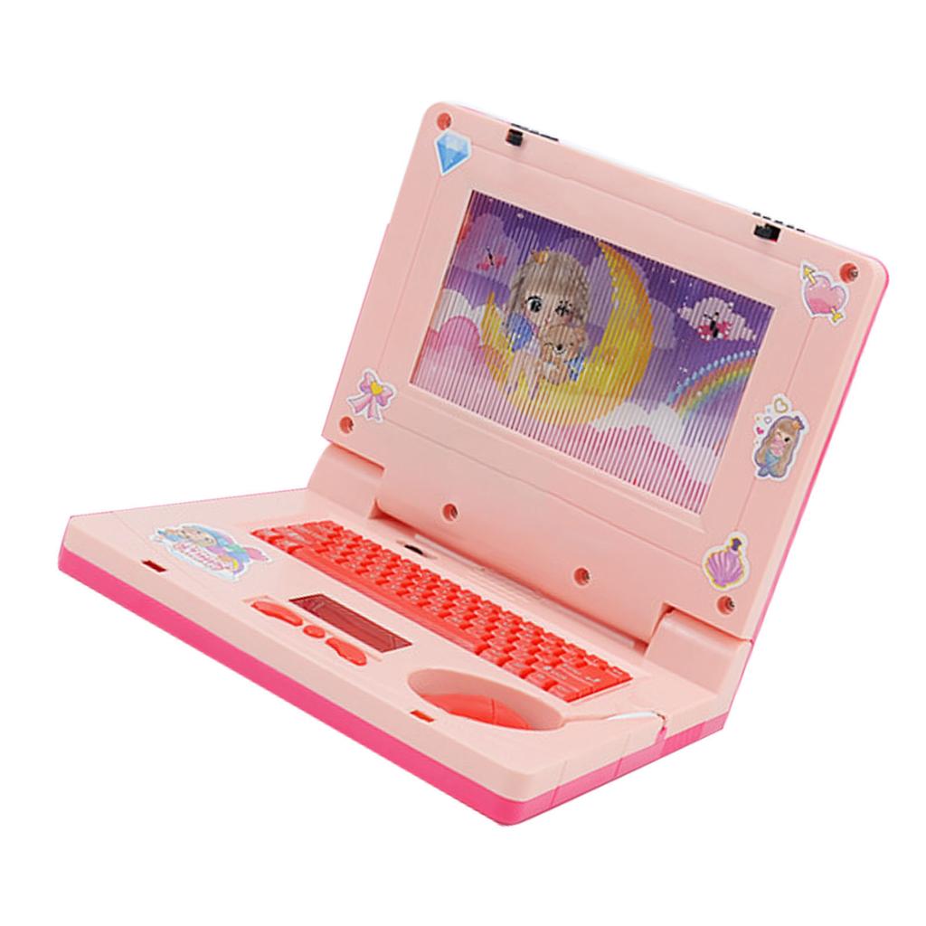 Kids Laptop Sound Music High Simulation Educational Learning Computer for Children English Pink