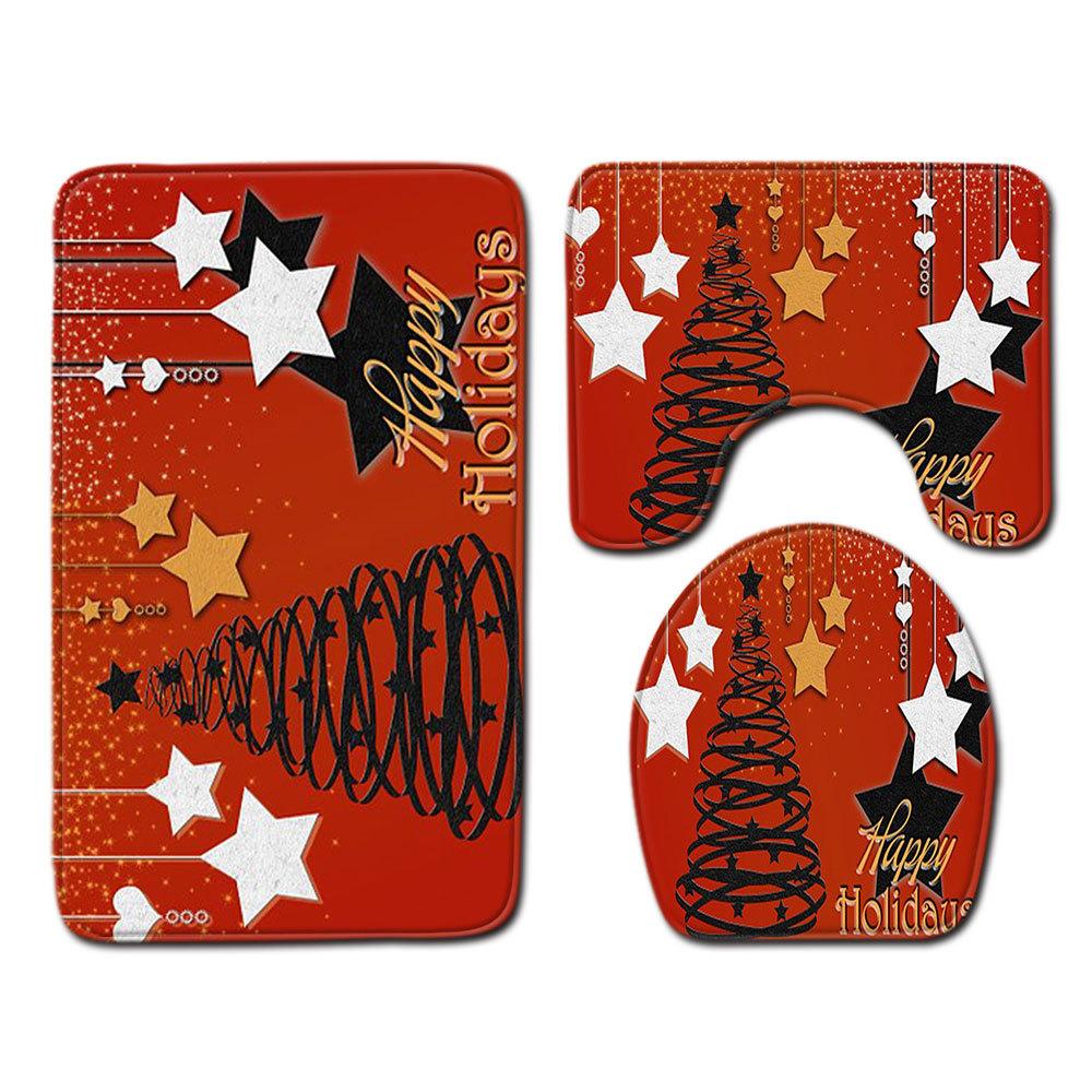 Рождественский коврик для ванной, туалетный трехпредметный набор