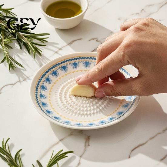 Grated Garlic Serving Dish Ceramic Grinder, Multi-Functional Grating Plate, Manual Ginger Grater Zester Bowl, All-in-One Prep Mixing Dish, Kitchen