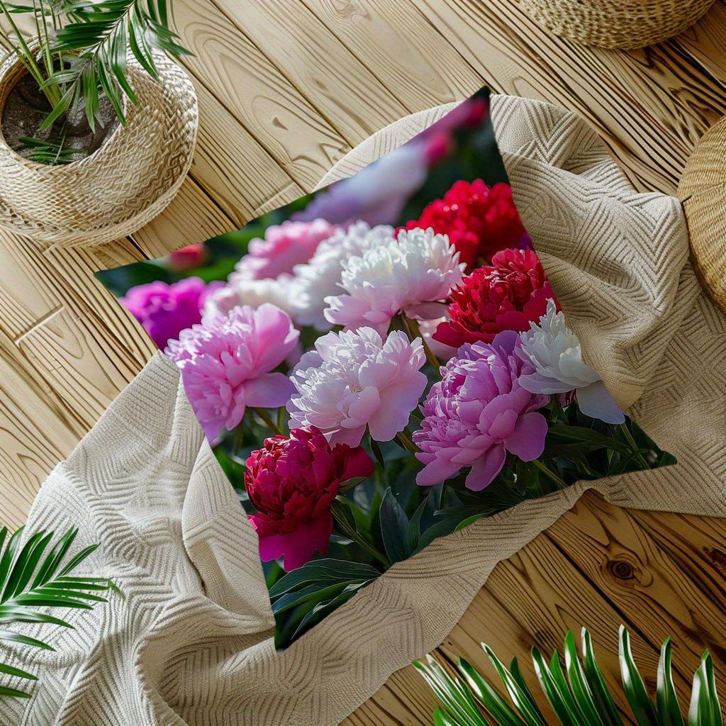 Vibrant Peony Flower Throw Pillow Cover Lush Garden Floral Print Decorative Cushion Cover For Romantic Living Room Home Decor