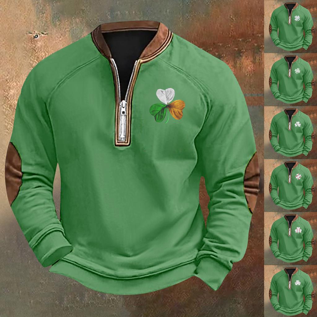 Men's St. Patrick's Day Vintage Casual Zip Sweatshirt Outdoor Casual Top