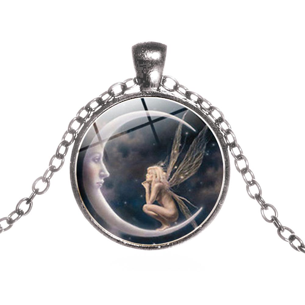 BLUELANS NECKLACE Wonderful Glass Pendant Chain Necklace Moon Angel Jewelry Vintage Cabochon Sweater Women Present