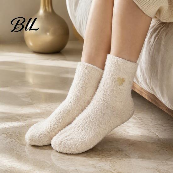 Soft Plush Loungewear Socks 1 Pair Women's Fuzzy Slipper Socks, Warm Thickened Fluffy Sleeping Winter Home Cozy Fleece Crew Bed