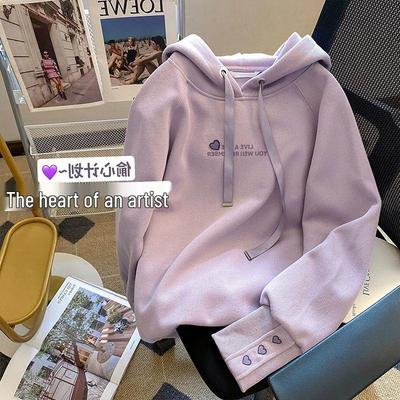 Женский 2025 Фиолетовый Худи с Вышивкой - Маленький Свободный Крой для Весны и Осени