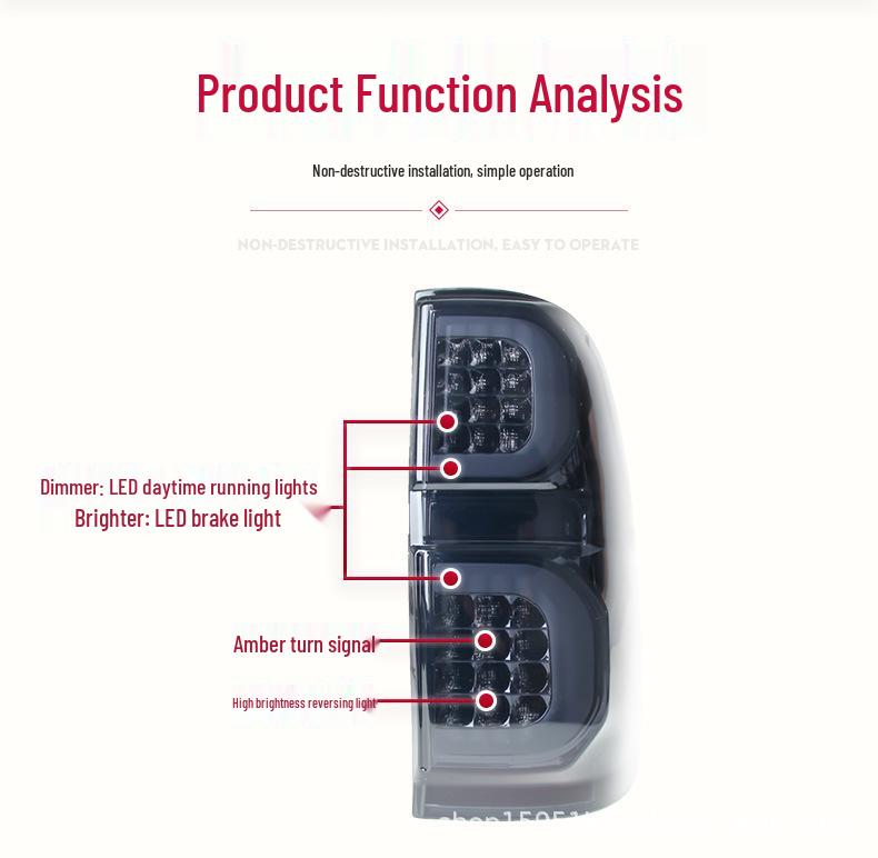 Задний фонарь пикапа Toyota Hilux: Светодиодный фонарь бега, стоп-сигнал и фонарь заднего хода.