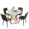 Dining table set (5-piece), round dining table with 100 cm diameter and golden metal legs, white MDF tabletop, dining chairs made of dark grey velvet