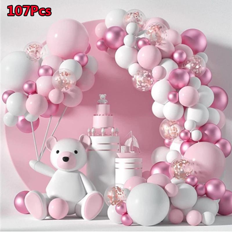 107 шт., белые металлические розовые воздушные шары, арка, золотой воздушный шар с конфетти, украшение для дня рождения, свадьбы