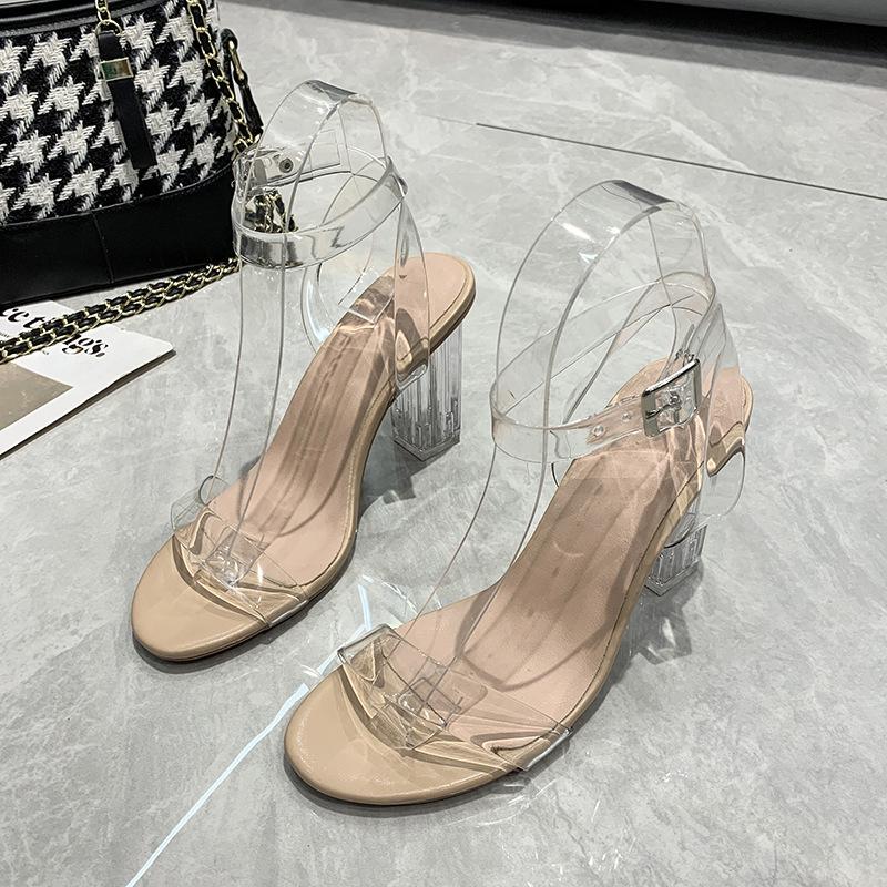 2024 Новые летние сексуальные босоножки Fairy с открытым носком и прозрачным каблуком, женские прозрачные босоножки с ремешками и толстым каблуком