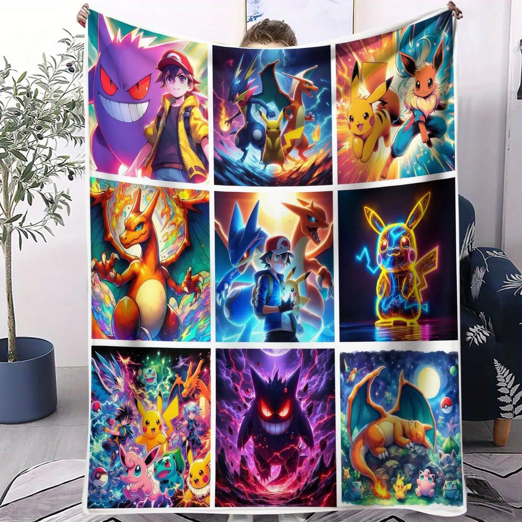 Vibrant Neon Pikachu Flannel Blanket Soft Warm Fleece Throw For Home Decor Sofa Bed Cover Travel Camping Shawl Pokémon Fans Gift