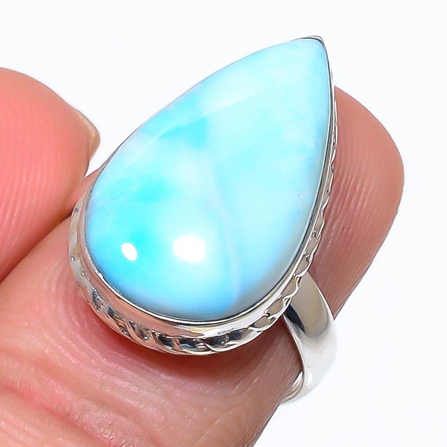 Кольцо в подарок из стерлингового серебра 925 пробы с драгоценным камнем из натурального ларимара Natural Republic S.7 o6P88